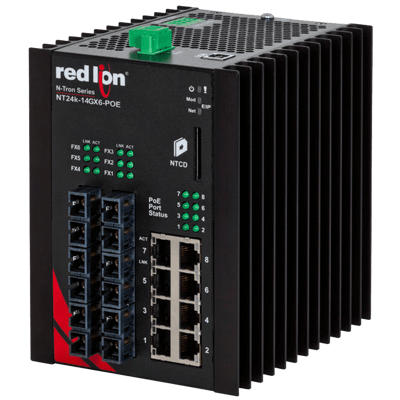 Red Lion Industrial PoE+ Switch, NT24k-14GX6-POE